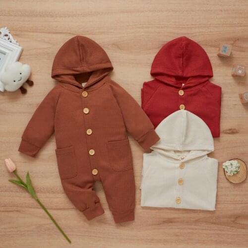 Ma&Baby 3-18M Infant Newborn Baby Boy Girl Jumpsuit Long Sleeve Hooded Rompers Button Playsuit Autum Spring Clothing DD40