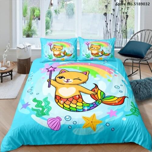 Cartoon Bedding Set Mermaid 3D Printing Bed Cover Beautiful Princess Bed Quilt Cover Double Queen King Size Bed Comforter Cover