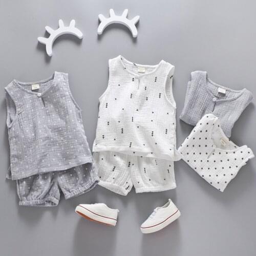 Cotton Linen Boys Girls Suit 2021 Summer Sleeveless Vest Shorts 2pcs Suit Children Clothing Set Kids Toddler 0-5T