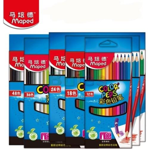 Maped 12/24/36/48 oil color lead sketch filling suit triangle penholder painting color pencil set for students art supplies