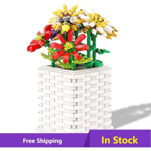 MOC DIY Art Flower Vase Building Blocks Home Decoration DIY Assemble Plants Bricks Orchid Trees Potted Blossom Ornaments Display