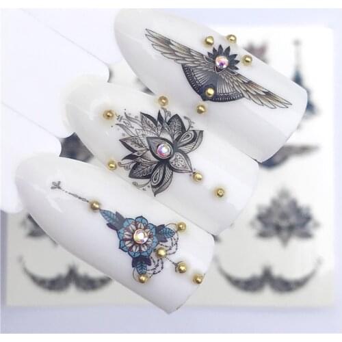Fashion Stickers for Nails DIY Feather Flower Skull Bird Water Sliders Manicure Decor Watercolor Nail Decal Stickers Accessoires