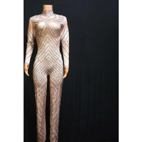 Fashion Sparkly Rhinestones Loose Legs Jumpsuit Sexy Women Birthday Prom Party Luxurious Outfit Stage Bodysuit Singer Costume