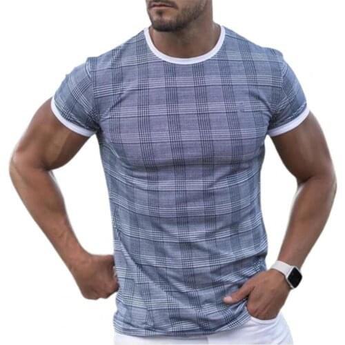 Men T-shirt Plaid Printed Quick Dry Summer Short Sleeve O Neck Top T Shirts 2021 New Fashion Streetwear Casual Male Clothing