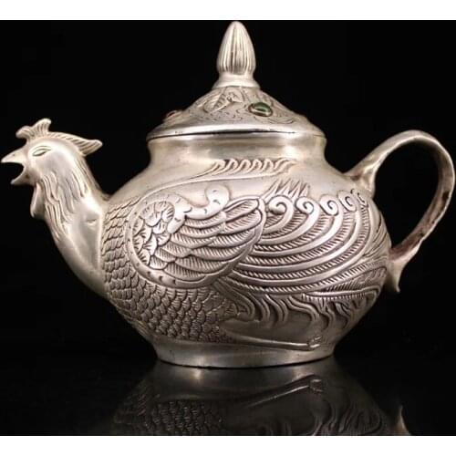 Handcrafted gem-set silver phoenix jug jug kettle ornaments,Handicrafts,best collection&adornment, Free shipping