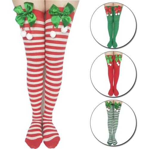 Christmas Ornaments Socks Striped Long Stockings Christmas Decorations High Socks for Girls Striped Knee Socks navidad 2021 Noel