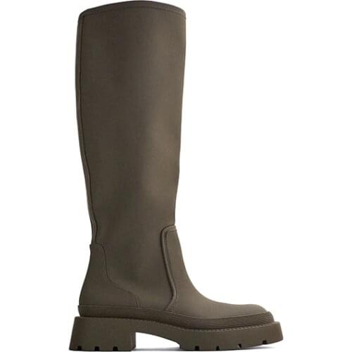 2021 ZA long boots new female round head Martin boots street fashion winter thick-soled high-tube knight boots ins matching