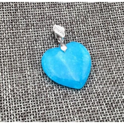 New Heart Blue Larimar jade Necklaces Pendant Zinc Alloy 25x25mm