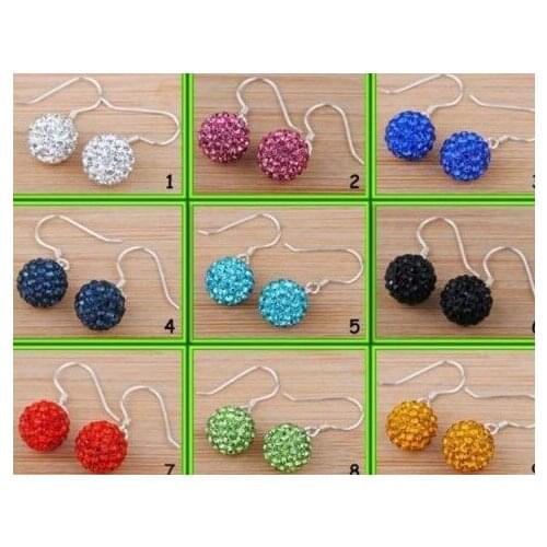 New style hotsale mixed 10mm Beautiful stud Crystal Beads Silver Plated drop Earrings Mix lot hyryd