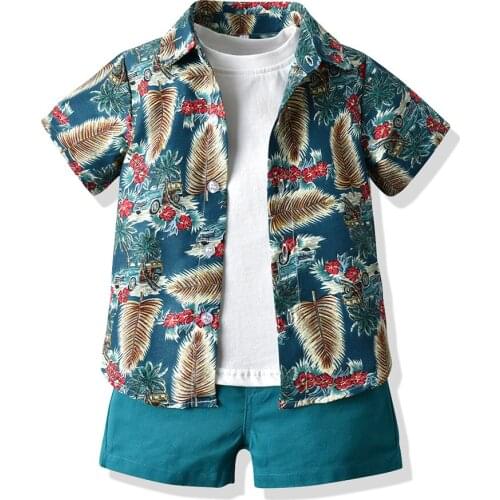 1-6Y Baby Boys Summer Outfit Set Beach Clothes Suits Cotton Hawaiian Style TShirt Top Shorts 3PCS Childrens Gentleman Costumes