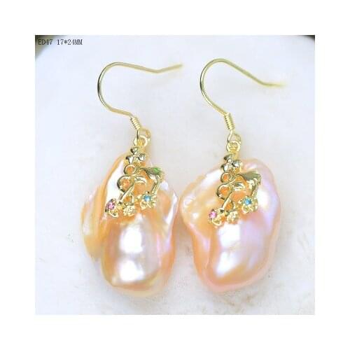 925 Silver Natural Freshwater baroque pearl shaped Super flash earring earrings Womans Jewellery