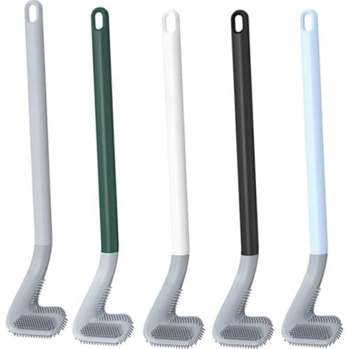 Golf Toilet Brush Flat Head Flexible Soft Silicone Bristles Brush Long Handle Toilet Cleaning Brush WC Bathroom Accessories