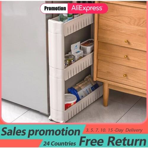 Interspace storage rack Gap shelf pulley mobile kitchen toilet gap rack bathroom storage rack fridge side seam finishing rack