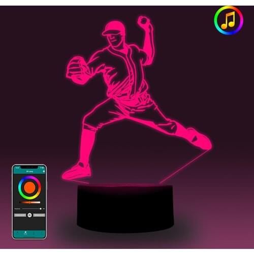 Night Light Bitchers Led Lamp Baseball Players Sync with Music Remote/Smart App Control 7&16M Colors Birthday Gift for Boy
