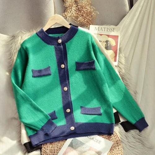 ZAWFL Woman Sweater Cardigan Contrast Color Knitted Coat Long Sleeve V-neck Jacket Korean Causal Plus Size Cardigans