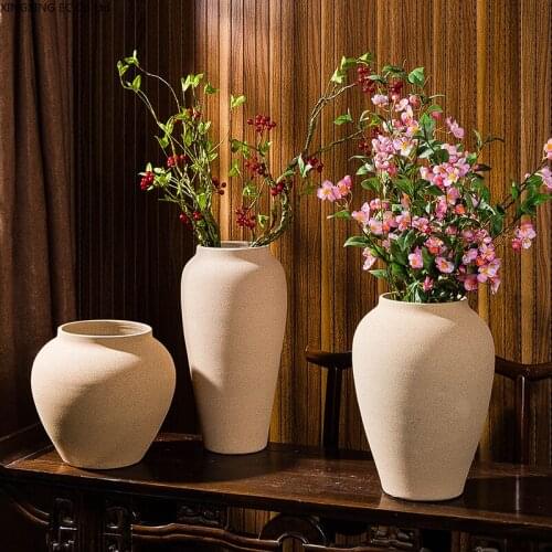 Frosted Stoneware Vase Ornaments Dried Flowers Flower Arrangement Accessories Retro Chinese Living Room Home Decoration Modern
