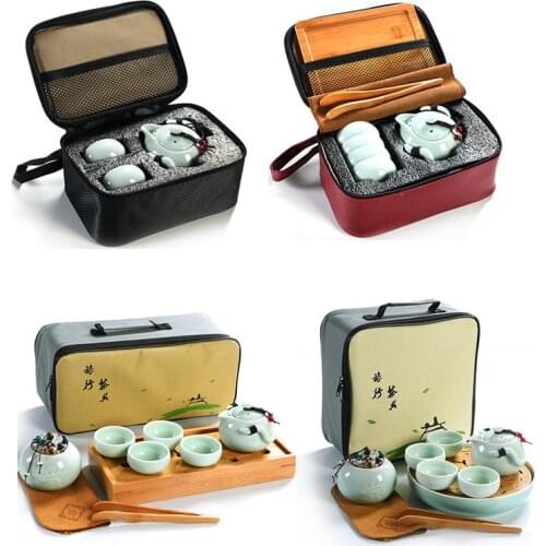 Outdoor Travel Tea Set Portable Chinese Kung Fu Tea Mug Beautiful and easy teapot kettle,Ceramic Portable Teaset Gaiwan