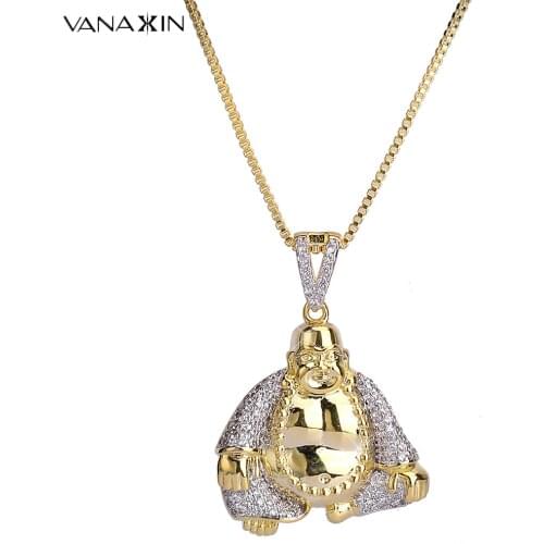 Happy Buddha Pendant Necklaces Charm Punk Jewelry For Men Lucky Amulet Fashion Bling Bling CZ Pendants Women Gift Box