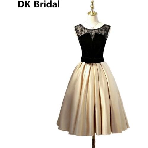 2020 New Tea Length Sequined Elegant Formal Evening Dress Short Vestido De Festa Sexy Lace Satin Wedding Party Dress Plus Size