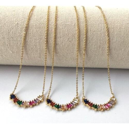 1 pcs Fashion Jewelry Gold Color Micro Pave CZ Crystal Charms Pendant rainbow cubic zirconia Necklaces For Women Girl gift NK434