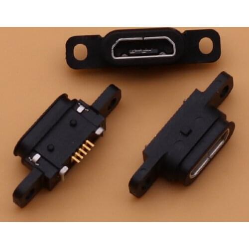 10pcs Micro USB 5pin Charging Jack Socket Dock Port 5P IP67 Waterproof Female Connector With Screw Hole