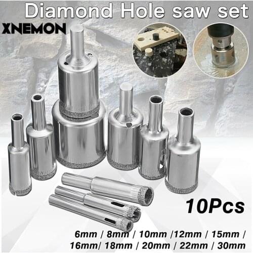 10 Pcs Diamond Drill Bit Set 6mm-30mm Diamond Coated Core Hole Saw Drill Bits Tool Cutter for Glass Marble Tile Granite Drilling