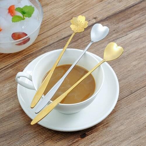 304 Stainless Steel Soup Spoon Cherry Blossoms Heart Shape Coffee Spoon Stirring Spoon Teaspoon Tea Spoon Gold Wedding Gift