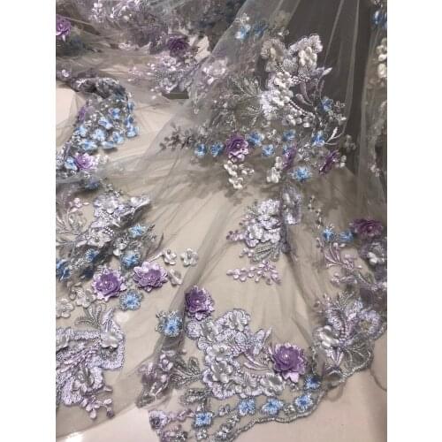 3d flower Embroidery French Net Lace Fabric super Quality ZH-106685 Wedding lace Fabric