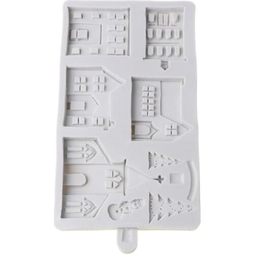 YYSD 3D Christmas House Silicone Mold Fondant Cake Decorating Tools Chocolate Plaster Sugarcraft Baking Mould