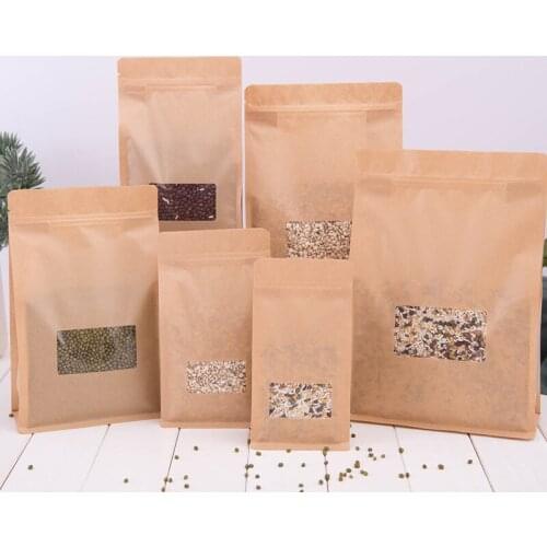 50pcs Thickened octagonal sealing window kraft paper bag red dates walnut dried fruit food self-supporting ziplock bags