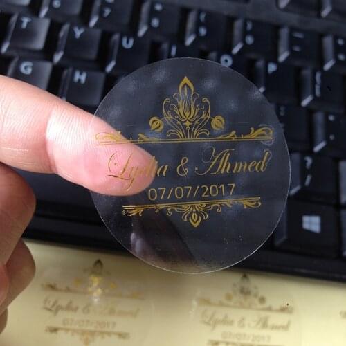 500pcs Customize gold and silver vintage Wedding Decoration personalized stickers transparent Wholesale candy Clear Sticker gift