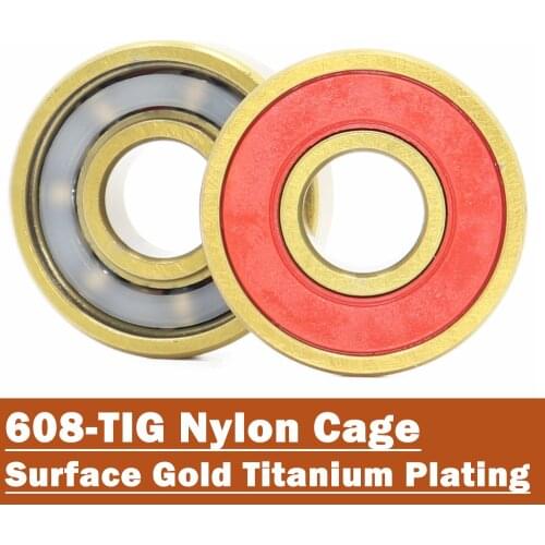 Skateboard 608-TIG Bearings 8x22x7mm ( 2 PCS ) ABEC -9 608 V RS Surface Gold Titanium Plating Nylon Cage 608 Ball Bearing