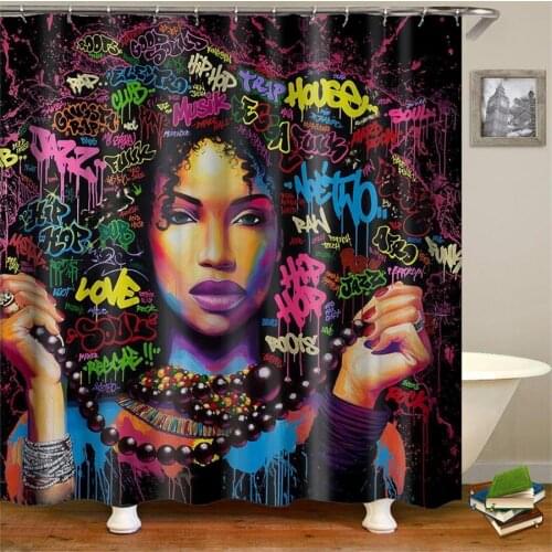 Abstract Shower Curtain African American Woman Art High Quality Polyester Washable Colorful Curtains for Bathroom