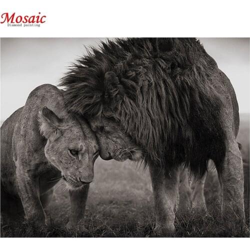 DIY 3D Diamond painting Lions Head to Head Black and White 5d Diamond mosaic Full Square round Diamond embroidery animal