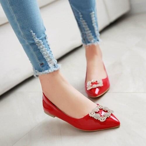 BLXQPYT Sweet new Plus size 30-49 Spring Women Flats Pointed Toe Slip on Ballet Shoes Shallow Boat Shoes Woman Loafer 132A