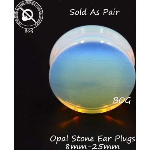 BOG-1Pair Opal Stone Double Flare Ear Tunnels and Plugs Ear Taper Stretcher Gauge Expander Earlobe Earring Piercing Body Jewelry