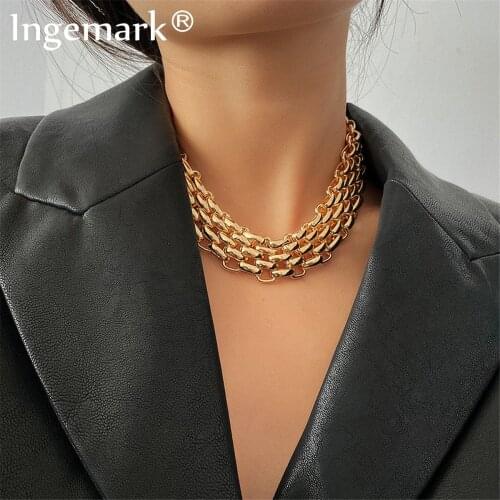 Exaggerated Unique Big Chunky Chain Choker Necklace Collar Steampunk Men Punk Twisted Lock Thick Iron Necklace for Women Jewelry