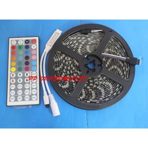 Black PCB Board 5050 LED RGB / WW / white /red /green /blue Strip 5M IP65 Led Tape Waterproof 300 LEDs/Roll +44 keys IR Remote
