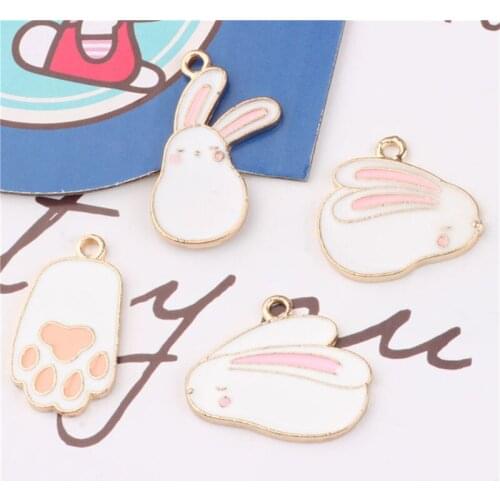 Julie Wang 8pcs Enamel Cute Rabbit Charms Mixed Alloy Animal Pendant Necklace Bracelet Jewelry Making Accessory