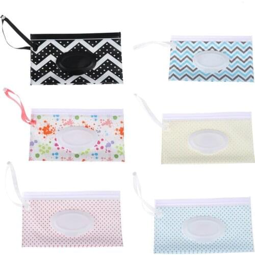 Eco-friendly Wet Wipes Bag Clamshell Cosmetic Pouch Easy-carry Snap-strap Wipes Container Clutch and Clean Wipes Carrying Case