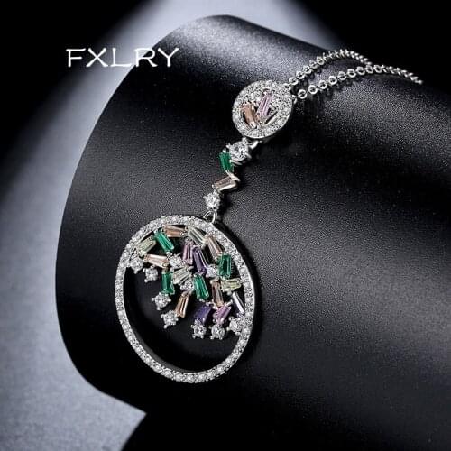 FXLRY New Design Fashion OL Personality White Color Cubic Zircon Geometrical necklaces For Women Jewelry Free Shipping