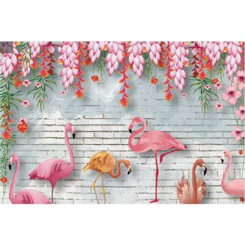 Beautiful Flowers and Pink Flamingo Backdrop Holiday Photography Background Celebration Photo Booth Studio Decor