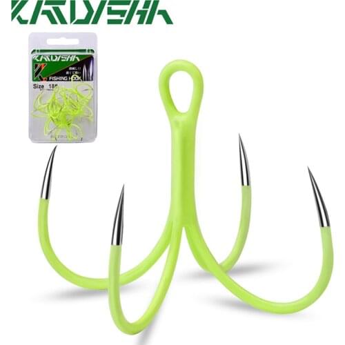 KATYUSHA 10Pcs Luminous Quadruple Fishing Hooks 16# 18# Glow Night Squid Octopus Fishhooks Artificial Bait Fishing Lure Hooks
