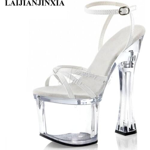 LAIJIANJINXIA New Roman Patent leather Thick platform 18cm Super High heeled shoes 7 inches Open Toe Big Size Women Sandals