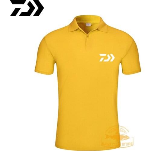 DAIWA Summer Men Casual Fishing Lapel T-shirt Outdoor Hiking Thin Breathable Loose Shirt Solid Color Cotton Fishing T-shirt