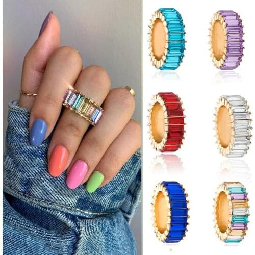 Fashion Creative Colorful Acrylic Zircon Geometric Rings for Women Girls Index Finger Knuckle Rings Jewelry Lovers Gift XR2285