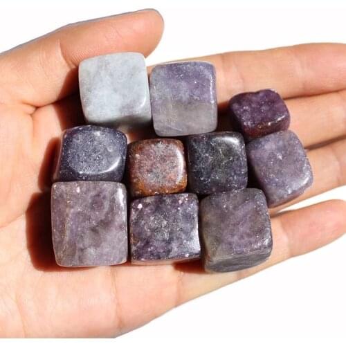 MOKAGY 18MM-25MM Natural Purple Color Lepidolite Gemstones Tumbled Chakra Healing Tumble Cubes Crystals 10pc