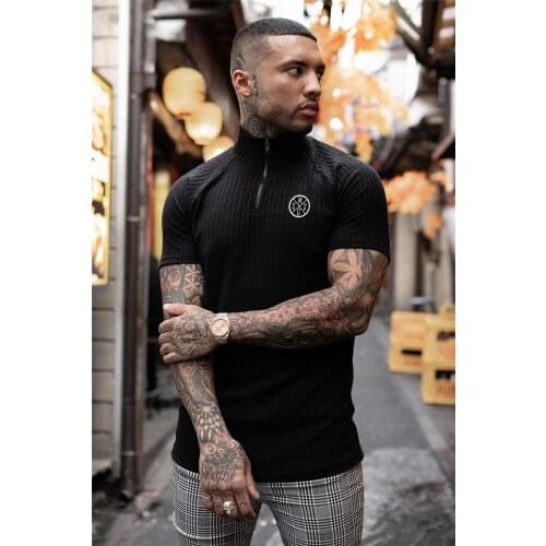 Men Fashion Casual Tops Pullovers Mens Shirts Stand Collar Workout Tops Zipper Style Slim Mens Clothing Streetwear