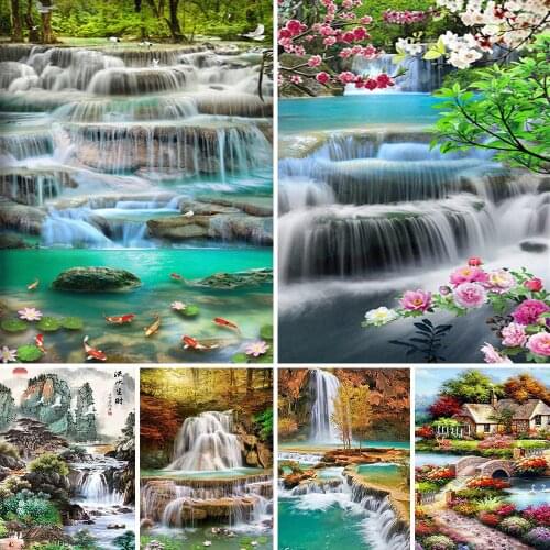 MEIAN Waterfall 5D DIY Landscape Diamond Painting Full Round Diamond Embroidery Form Rhinestone Embroidery Set Decoration Maison