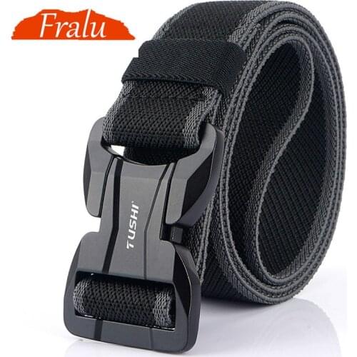 FRALU New Mens Belt Metal Nylon Magnetic Buckle Tactical Belt Fashion Casual Mens Elastic Belt
